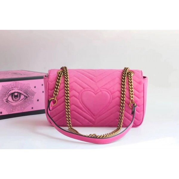 Gucci GG Marmont Velvet Small Shoulder Bag With Crystals 443497 Pink 2018 Collection