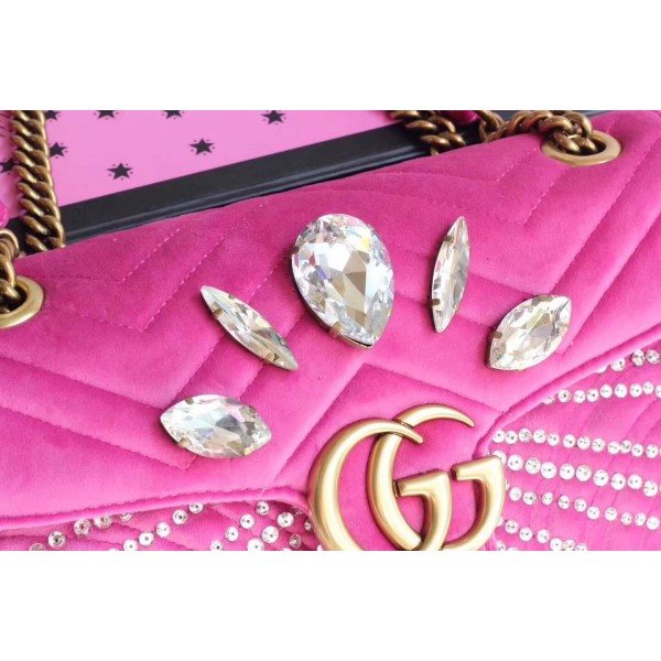 Gucci GG Marmont Velvet Small Shoulder Bag With Crystals 443497 Pink 2018 Collection