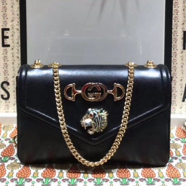 Gucci Rajah Leather Medium Shoulder Bag 537241 Black 2018 Collection