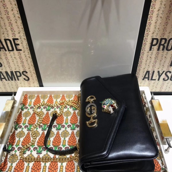 Gucci Rajah Leather Medium Shoulder Bag 537241 Black 2018 Collection