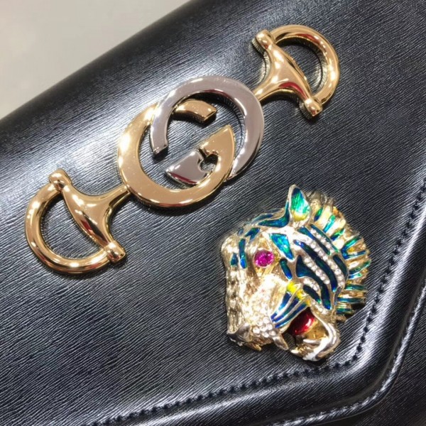 Gucci Rajah Leather Medium Shoulder Bag 537241 Black 2018 Collection