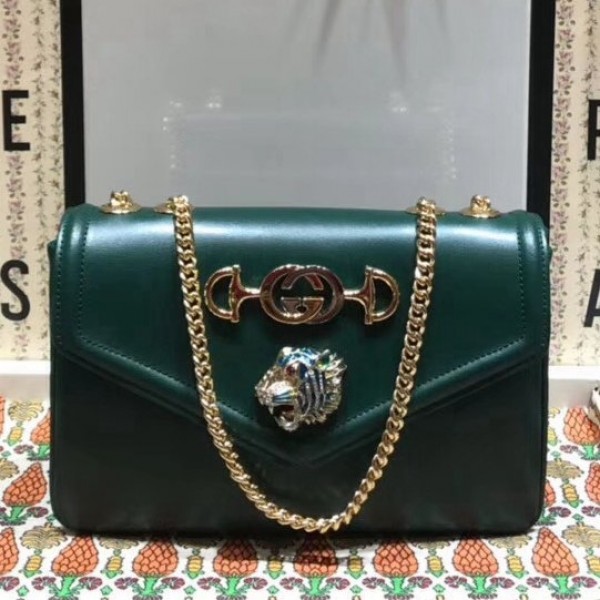 Gucci Rajah Leather Medium Shoulder Bag 537241 Green 2018 Collection