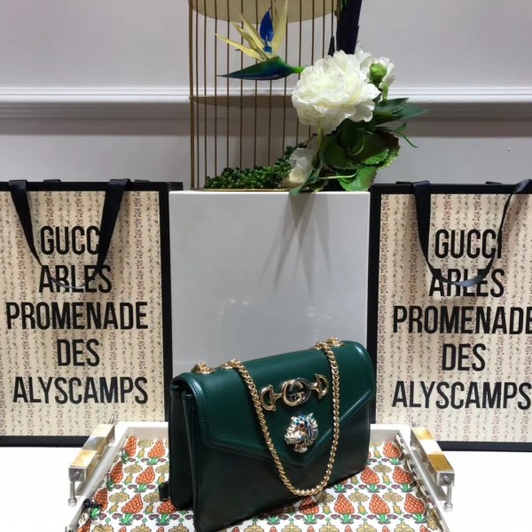 Gucci Rajah Leather Medium Shoulder Bag 537241 Green 2018 Collection