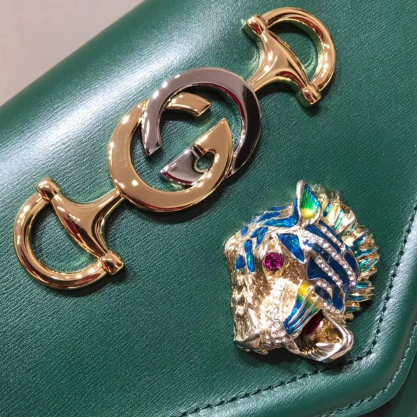 Gucci Rajah Leather Medium Shoulder Bag 537241 Green 2018 Collection
