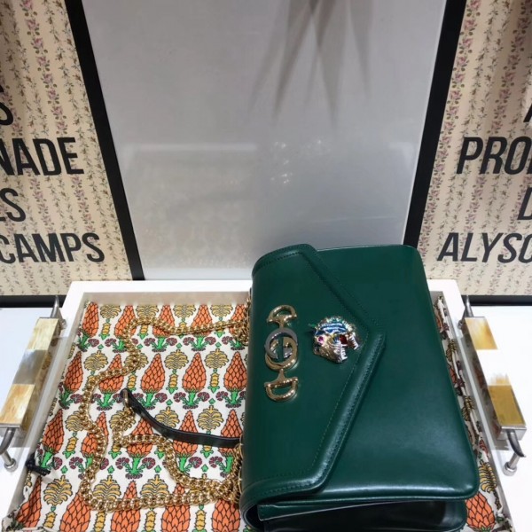 Gucci Rajah Leather Medium Shoulder Bag 537241 Green 2018 Collection