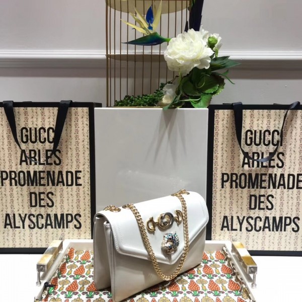 Gucci Rajah Leather Medium Shoulder Bag 537241 White 2018 Collection