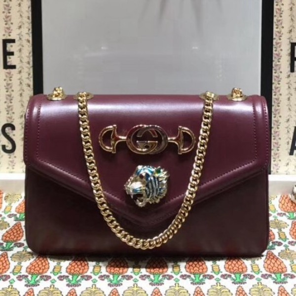 Gucci Rajah Leather Medium Shoulder Bag 537241 Burberrygundy 2018 Collection