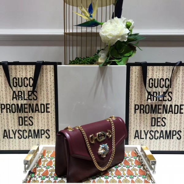 Gucci Rajah Leather Medium Shoulder Bag 537241 Burberrygundy 2018 Collection