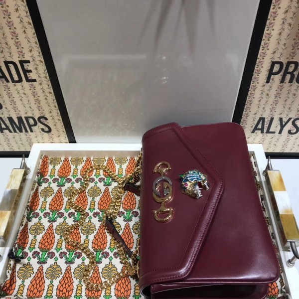 Gucci Rajah Leather Medium Shoulder Bag 537241 Burberrygundy 2018 Collection