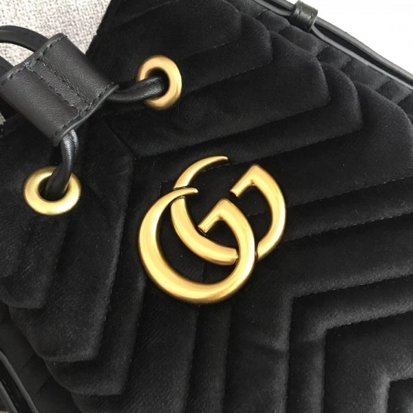 Gucci GG Marmont Quilted Velvet Bucket Bag 525081 Black 2018 Collection