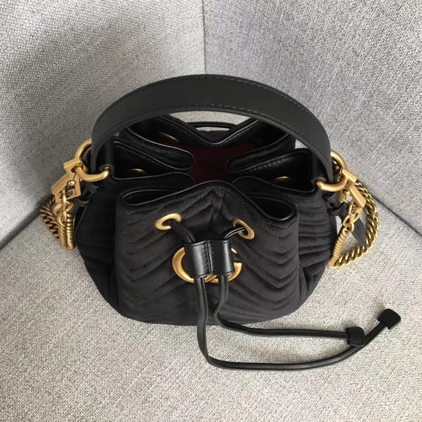 Gucci GG Marmont Quilted Velvet Bucket Bag 525081 Black 2018 Collection