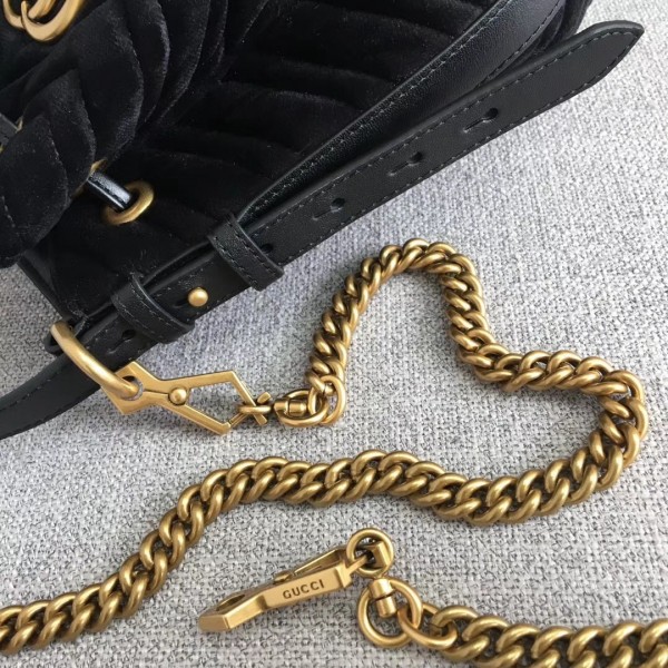 Gucci GG Marmont Quilted Velvet Bucket Bag 525081 Black 2018 Collection
