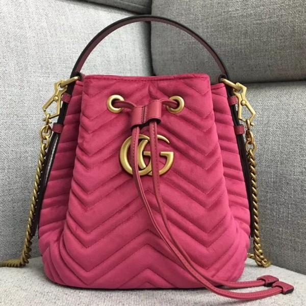 Gucci GG Marmont Quilted Velvet Bucket Bag 525081 Rosy 2018 Collection