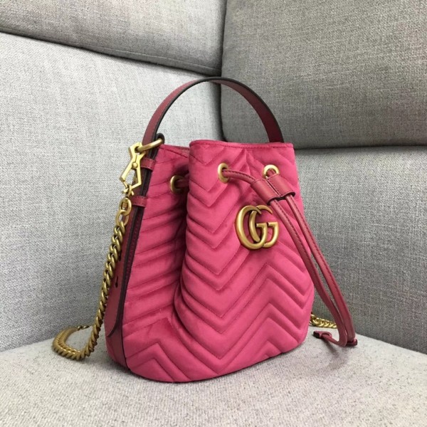 Gucci GG Marmont Quilted Velvet Bucket Bag 525081 Rosy 2018 Collection