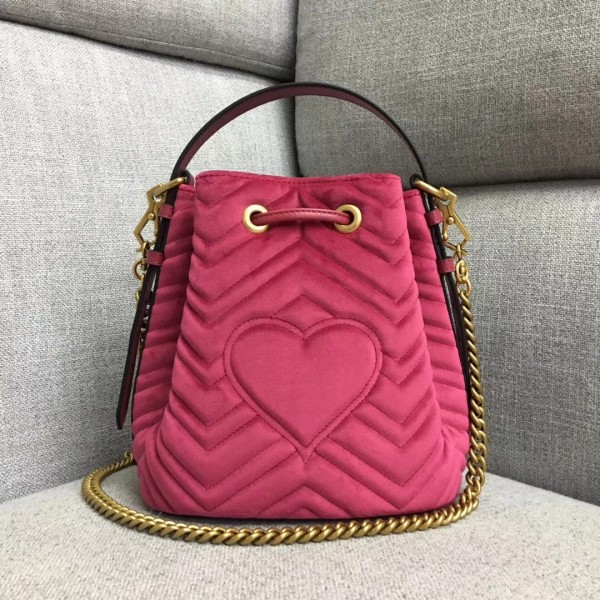 Gucci GG Marmont Quilted Velvet Bucket Bag 525081 Rosy 2018 Collection