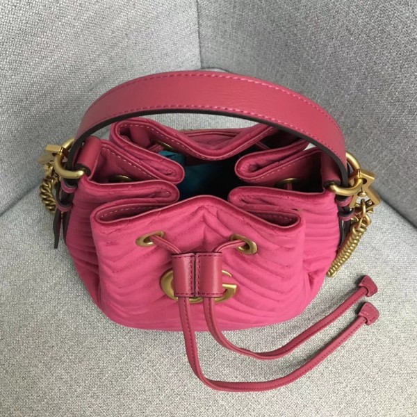 Gucci GG Marmont Quilted Velvet Bucket Bag 525081 Rosy 2018 Collection