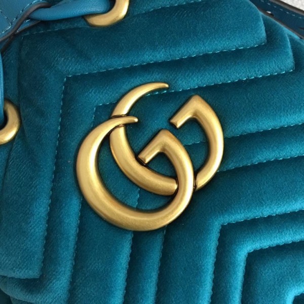 Gucci GG Marmont Quilted Velvet Bucket Bag 525081 Blue 2018 Collection