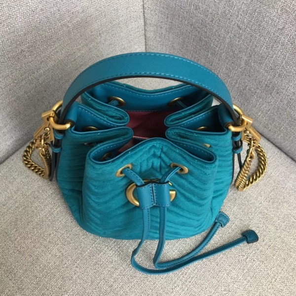 Gucci GG Marmont Quilted Velvet Bucket Bag 525081 Blue 2018 Collection