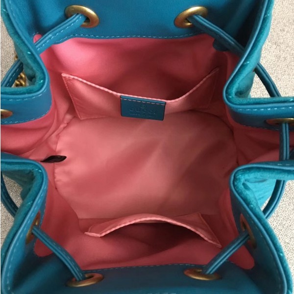 Gucci GG Marmont Quilted Velvet Bucket Bag 525081 Blue 2018 Collection