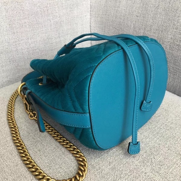 Gucci GG Marmont Quilted Velvet Bucket Bag 525081 Blue 2018 Collection