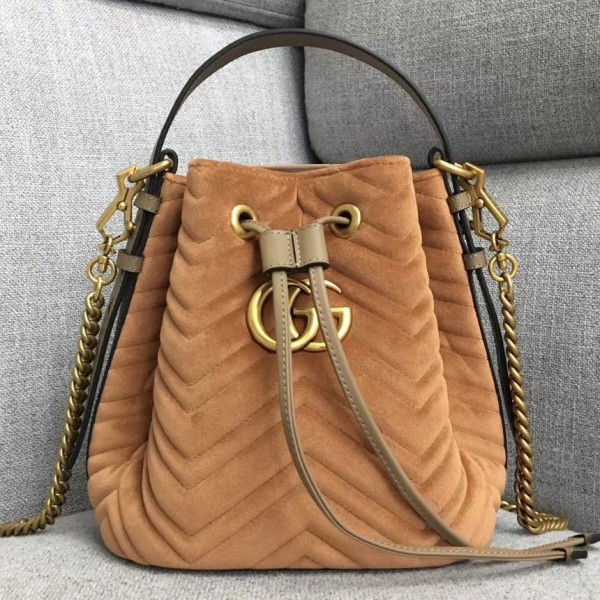 Gucci GG Marmont Quilted Velvet Bucket Bag 525081 Apricot 2018 Collection