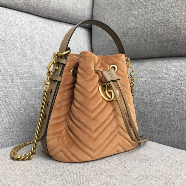 Gucci GG Marmont Quilted Velvet Bucket Bag 525081 Apricot 2018 Collection