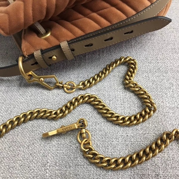 Gucci GG Marmont Quilted Velvet Bucket Bag 525081 Apricot 2018 Collection
