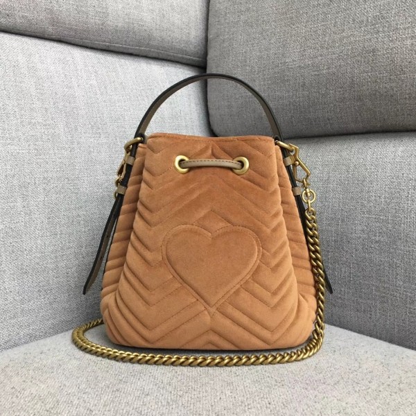 Gucci GG Marmont Quilted Velvet Bucket Bag 525081 Apricot 2018 Collection