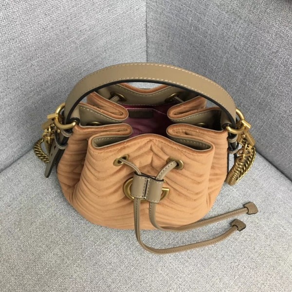 Gucci GG Marmont Quilted Velvet Bucket Bag 525081 Apricot 2018 Collection