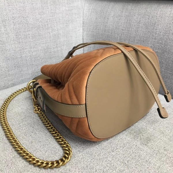 Gucci GG Marmont Quilted Velvet Bucket Bag 525081 Apricot 2018 Collection