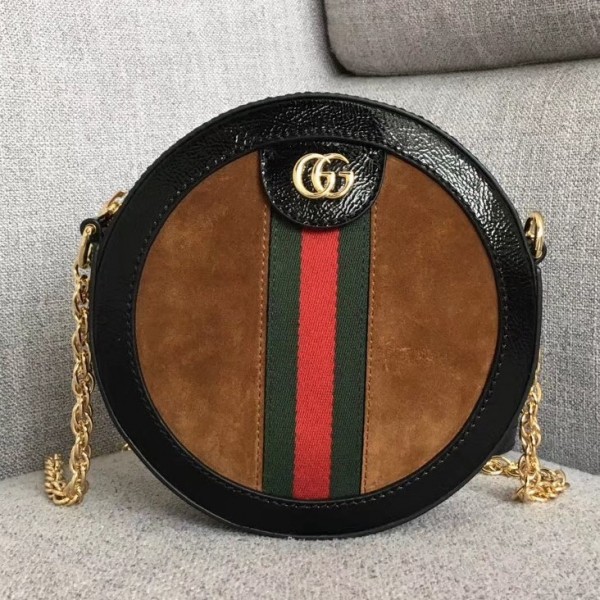 Gucci Suede Ophidia Mini Round Shoulder Bag 550618 Brown 2018 Collection