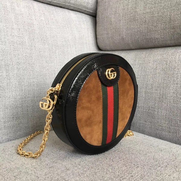 Gucci Suede Ophidia Mini Round Shoulder Bag 550618 Brown 2018 Collection
