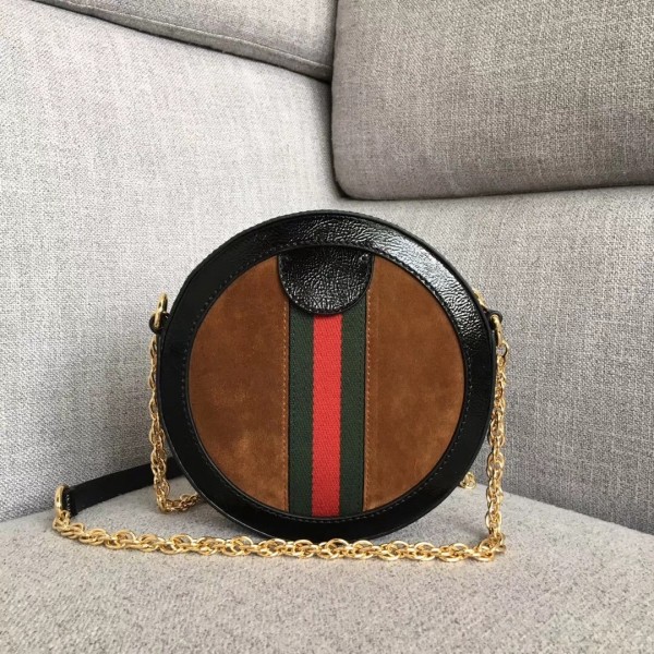 Gucci Suede Ophidia Mini Round Shoulder Bag 550618 Brown 2018 Collection