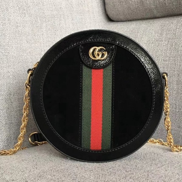 Gucci Suede Ophidia Mini Round Shoulder Bag 550618 Black 2018 Collection