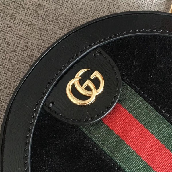 Gucci Suede Ophidia Mini Round Shoulder Bag 550618 Black 2018 Collection