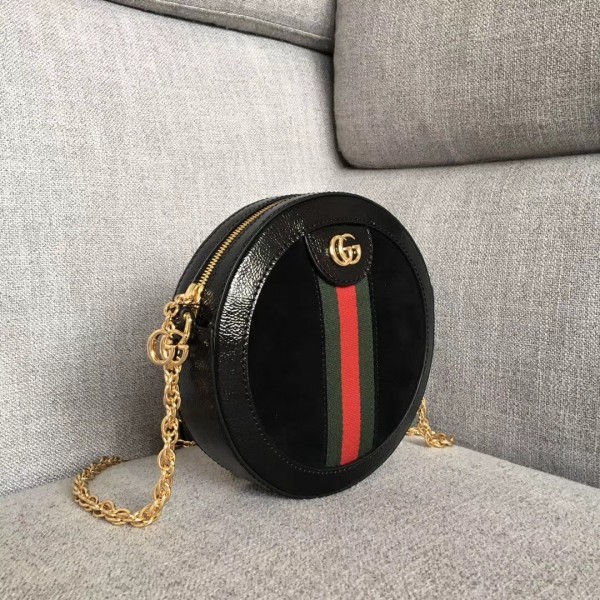Gucci Suede Ophidia Mini Round Shoulder Bag 550618 Black 2018 Collection