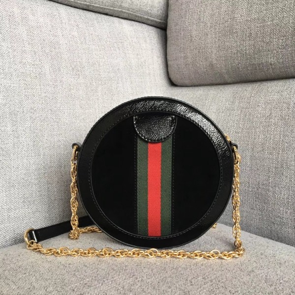 Gucci Suede Ophidia Mini Round Shoulder Bag 550618 Black 2018 Collection