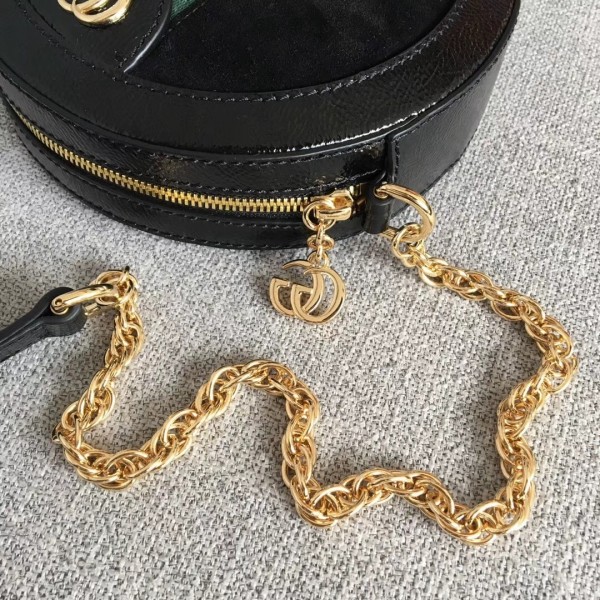 Gucci Suede Ophidia Mini Round Shoulder Bag 550618 Black 2018 Collection