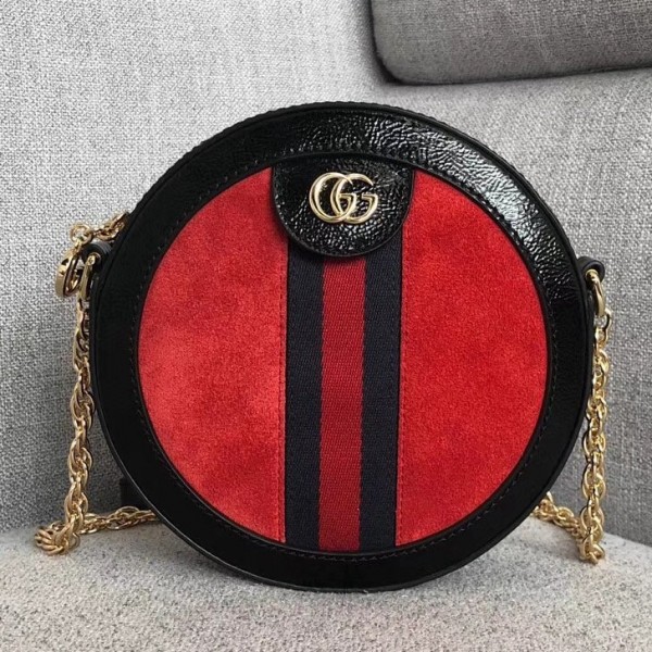 Gucci Suede Ophidia Mini Round Shoulder Bag 550618 Red/Black 2018 Collection