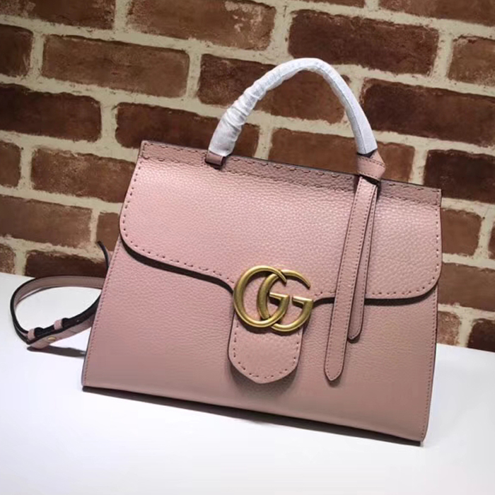 Gucci GG Marmont Leather Top Handle Medium Bag 442622 Pink 2018