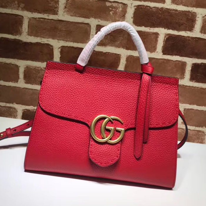 Gucci GG Marmont Leather Top Handle Medium Bag 442622 Red 2018