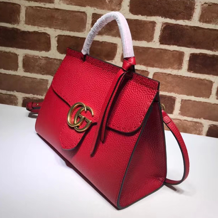 Gucci GG Marmont Leather Top Handle Medium Bag 442622 Red 2018
