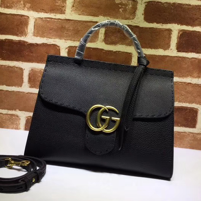 Gucci GG Marmont Leather Top Handle Medium Bag 442622 Black 2018