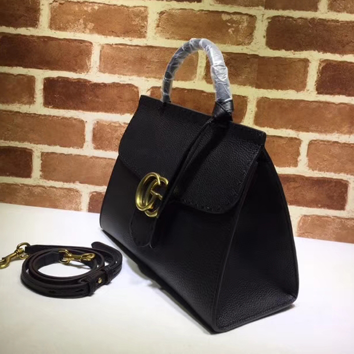 Gucci GG Marmont Leather Top Handle Medium Bag 442622 Black 2018