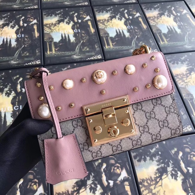 Gucci Padlock small GG Pearl shoulder bag A409487 pink 