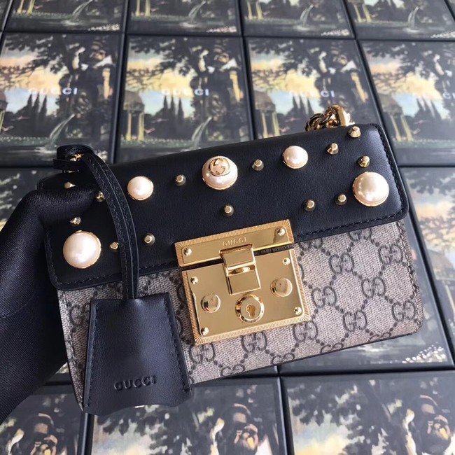 Gucci Padlock small GG Pearl shoulder bag A409487 black 