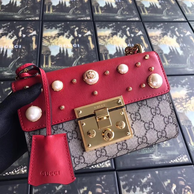 Gucci Padlock small GG Pearl shoulder bag A409487 red 