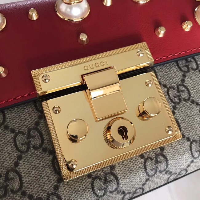 Gucci Padlock small GG Pearl shoulder bag A409487 red 