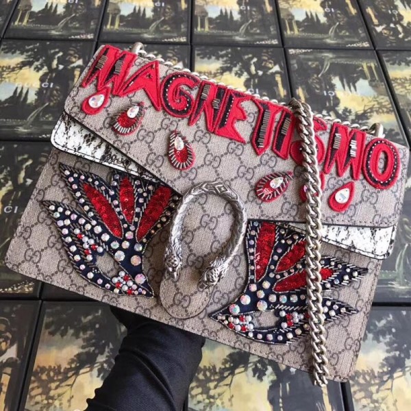 Gucci Dionysus GG Snakeskin Medium Shoulder Bag with Appliqu 400235 2018