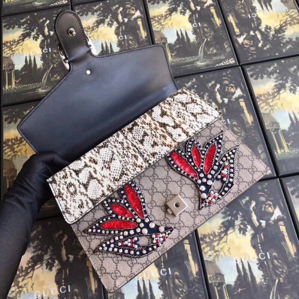 Gucci Dionysus GG Snakeskin Medium Shoulder Bag with Appliqu 400235 2018
